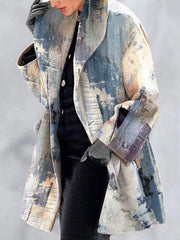 Women's Coats Lapel Multicolor Print Woolen Coat