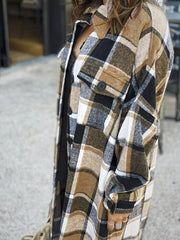 Women's Coats Lapel Plaid Slit Long Woolen Coat