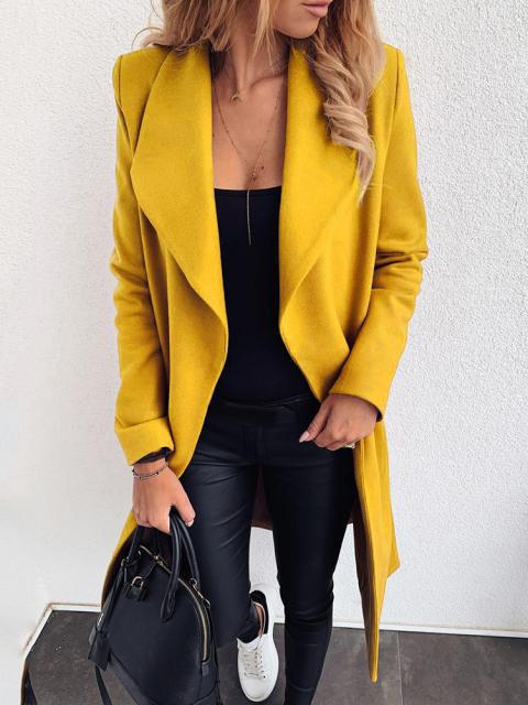 Women's Coats Lapel Slim Fashion Belted Woolen Coat