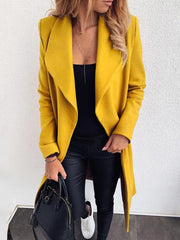 Women's Coats Lapel Slim Fashion Belted Woolen Coat