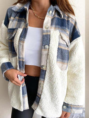 Women's Coats Leopard Plaid Print Plush Stitching Long Sleeve Coat