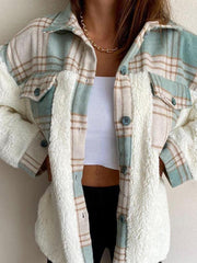 Women's Coats Leopard Plaid Print Plush Stitching Long Sleeve Coat