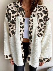 Women's Coats Leopard Print Plush Stitching Long Sleeve Coat