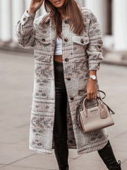 Women's Coats Long Sleeve Button Printed Woolen Coat