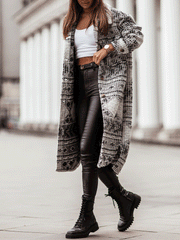 Women's Coats Long Sleeve Button Printed Woolen Coat