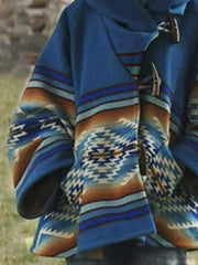 Women's Coats Long Sleeve Hooded Printed Horn Button Woolen Coat