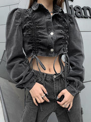 Women's Coats Long Sleeve Lapel Short Cropped Denim Single-Breasted Coat