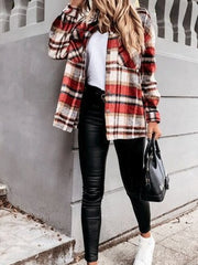 Women's Coats Long Sleeve Pocket Plaid Casual Coats