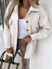Women's Coats Long Sleeve Solid Lapel Button Belted Woolen Coat