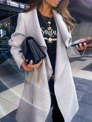 Women's Coats Long Sleeve Solid Tie Woolen Coat