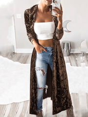 Women's Coats Long Sleeve Velvet Long Cardigan Coat