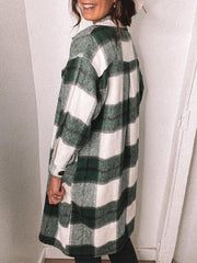 Women's Coats Loose Button Plaid Long Sleeve Mid-Length Coat