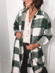 Women's Coats Loose Button Plaid Long Sleeve Mid-Length Coat
