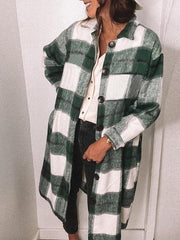 Women's Coats Loose Button Plaid Long Sleeve Mid-Length Coat