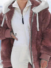 Women's Coats Loose Zipper Hooded Plush Coat