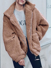 Women's Coats Loose Zipper Pocket Plush Long Sleeve Coat