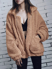 Women's Coats Loose Zipper Pocket Plush Long Sleeve Coat
