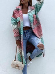 Women's Coats Multicolor Lapel Pocket Breasted Plaid Trench Coat