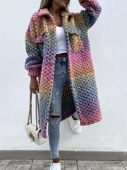 Women's Coats Multicolor Lapel Pocket Breasted Plaid Trench Coat