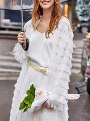 Women's Coats Multilayer Fringed Long Sleeve Cardigan Coat