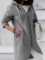 Women's Coats Personalized Zipper Pocket Hooded Long Coat
