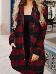 Women's Coats Plaid Button Mid-Length Long Sleeve Coat