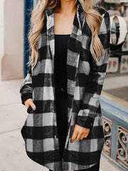 Women's Coats Plaid Button Mid-Length Long Sleeve Coat