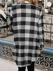 Women's Coats Plaid Button Mid-Length Long Sleeve Coat
