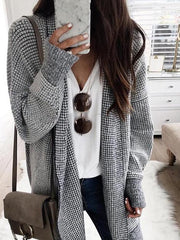 Women's Coats Plaid Long Sleeve Mid-Length Woolen Cardigan Coat