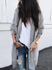 Women's Coats Plaid Mid-Length Woolen Cardigan Coat