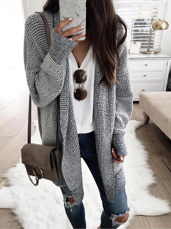 Women's Coats Plaid Mid-Length Woolen Cardigan Coat