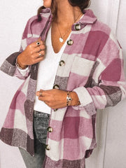 Women's Coats Plaid Pocket Button Long Sleeve Shirt Coat