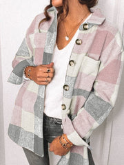 Women's Coats Plaid Pocket Button Long Sleeve Shirt Coat