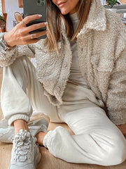 Women's Coats Plush Button Pocket Long Sleeve Coat