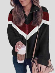 Women's Coats Plush Zipper Long Sleeve Contrast Coat