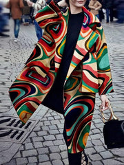 Women's Coats Printed Long Sleeve Warm Woolen Coat