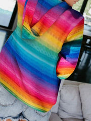 Women's Coats Rainbow Print Slot Pocket Zipper Hooded Coat