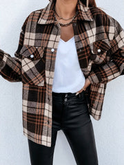 Women's Coats Retro Check Pocket Long Sleeve Shirt Coat