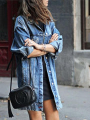 Women's Coats Ripped Button Long Sleeve Denim Shirt Coat