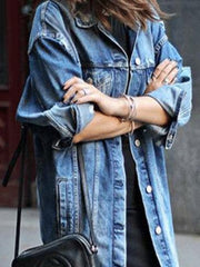 Women's Coats Ripped Button Long Sleeve Denim Shirt Coat