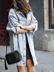 Women's Coats Ripped Button Long Sleeve Denim Shirt Coat