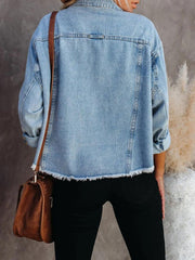 Women's Coats Short Loose Tassel Hem Denim Coat