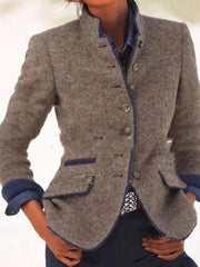 Women's Coats Slim Button Long Sleeve Woolen Coat