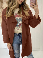 Women's Coats Solid Lapel Pocket Long Sleeve Coat