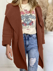 Women's Coats Solid Lapel Pocket Long Sleeve Coat