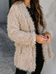 Women's Coats Solid Long Sleeve Woolen Fleece Pocket Coat