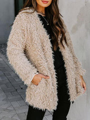 Women's Coats Solid Long Sleeve Woolen Fleece Pocket Coat