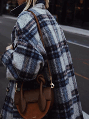 Women's Coats Temperament Lapel Long Sleeve Plaid Coat