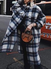 Women's Coats Temperament Lapel Long Sleeve Plaid Coat