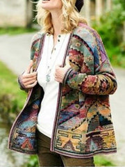 Women's Coats Vintage Print Long Sleeve Woolen Coat